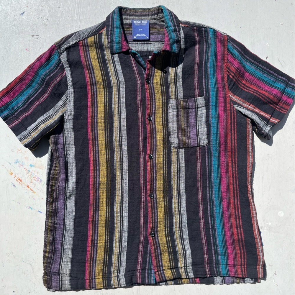 Men’s Without Walls Shirt Multicolor Striped‎ S Button Bowling Retro Hook Loop